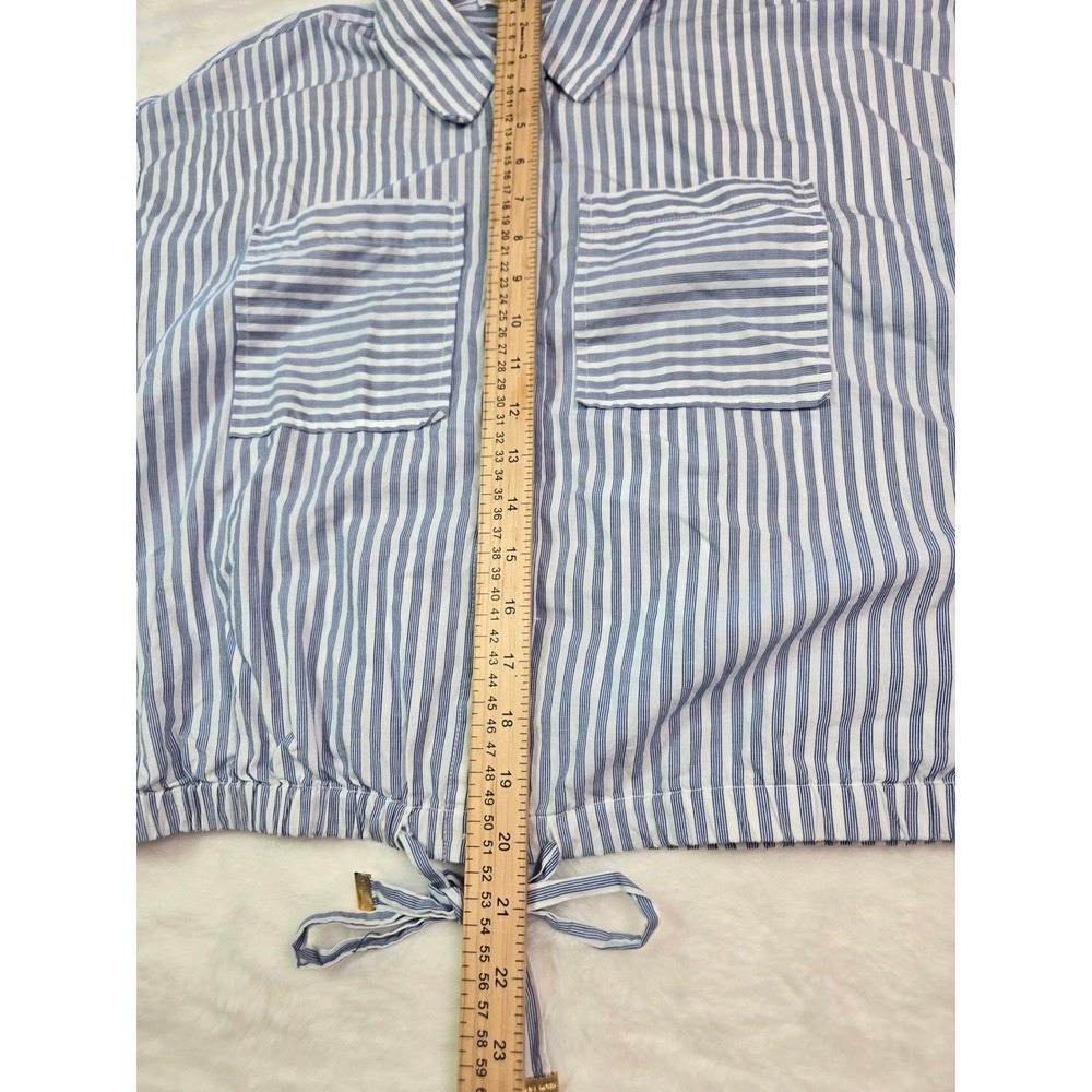 Michael Kors Blue White Striped Tie Front Button Down Shirt M Resortwear - Picture 4 of 8